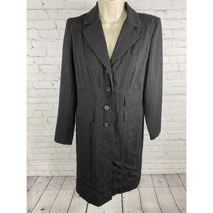 VTG Dani Max Petite Shoulder Pads Long Black Pinstriped Light Overcoat Jacket 4